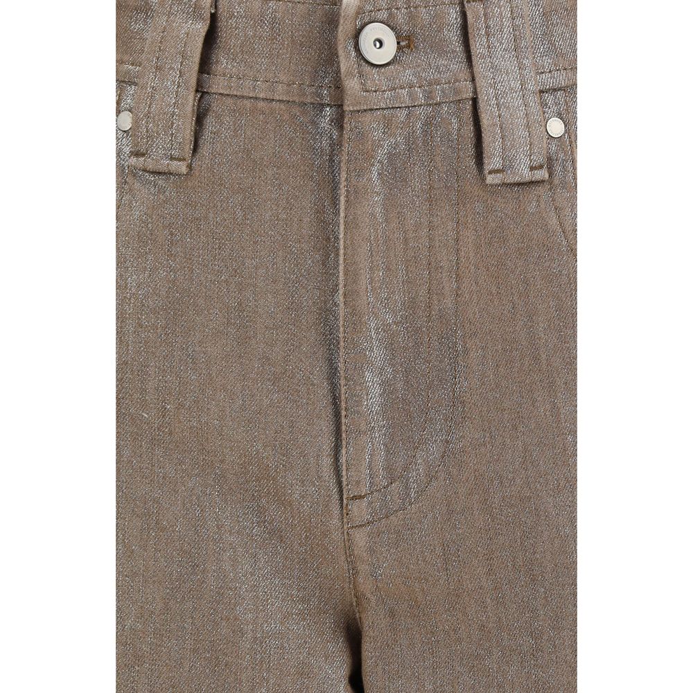 Jeans by Brunello Cucinelli for women in cotton denim leather & lurex beige features a refined silhouette with a refined straight, regular-fit & wide, defined by a and a refined long for a refined finish.