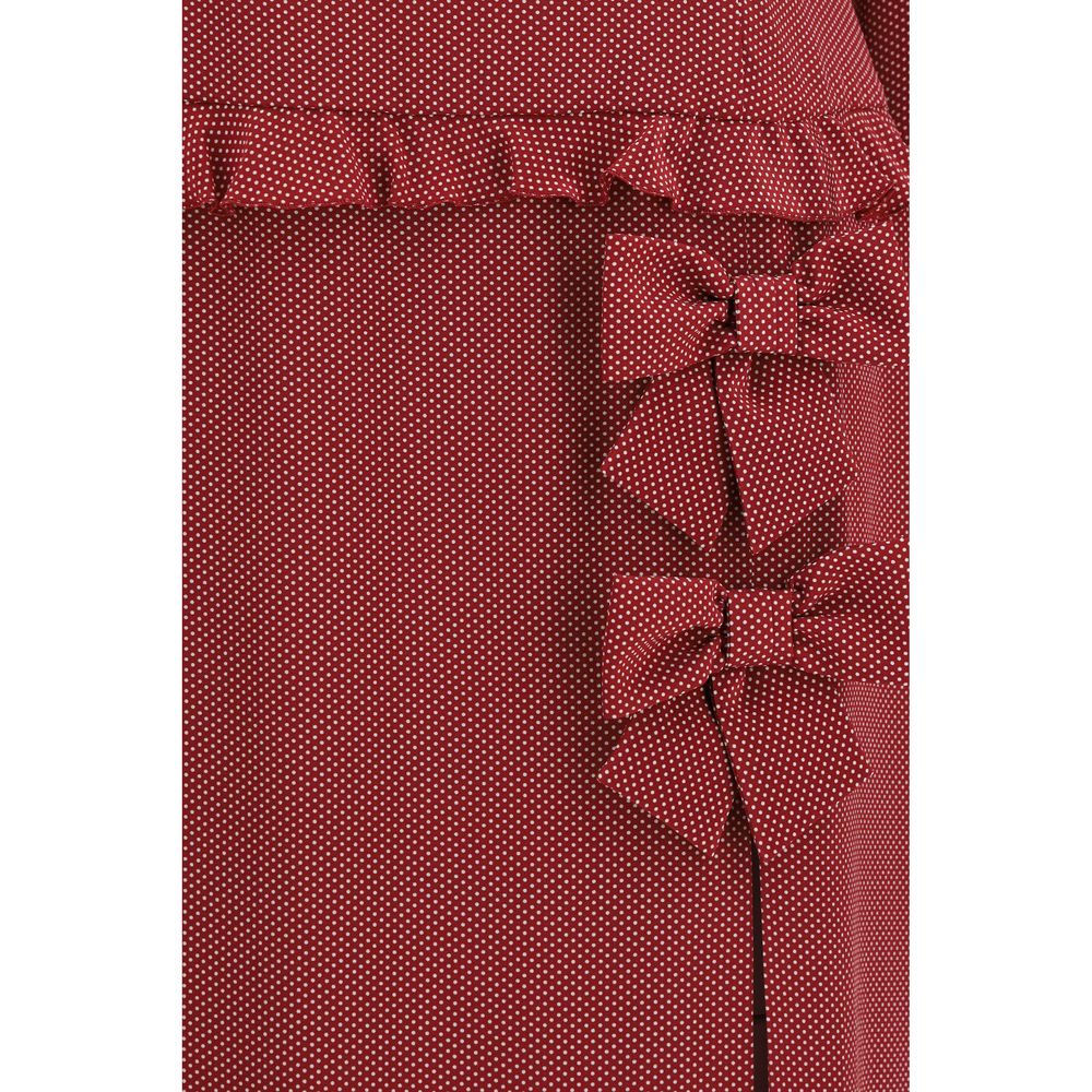 Dress by Alessandra Rich for women in silk bordeaux & patterned features an eye catching silhouette with a sophisticated , elegant , and a refined midi for a eye catching aesthetic.