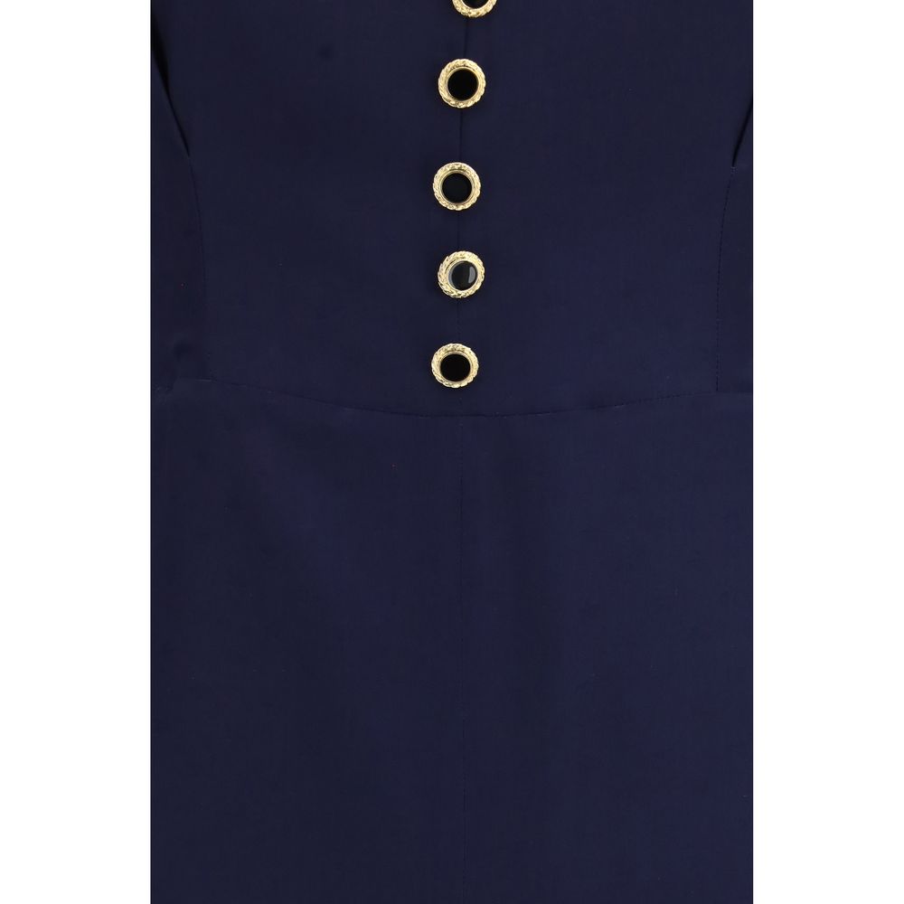 Dress by Alessandra Rich for women in silk blue presents a sinuous silhouette, showcasing a sophisticated and detailed with a sinuous midi short for a refined finish.