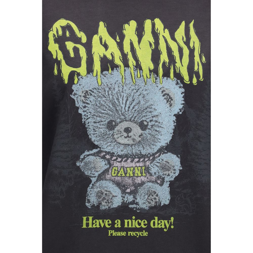 Sweatshirt by Ganni for women in organic cotton gray & print features an enviable silhouette, showcasing a premium and refined crew neckline for a truly enviable finish.