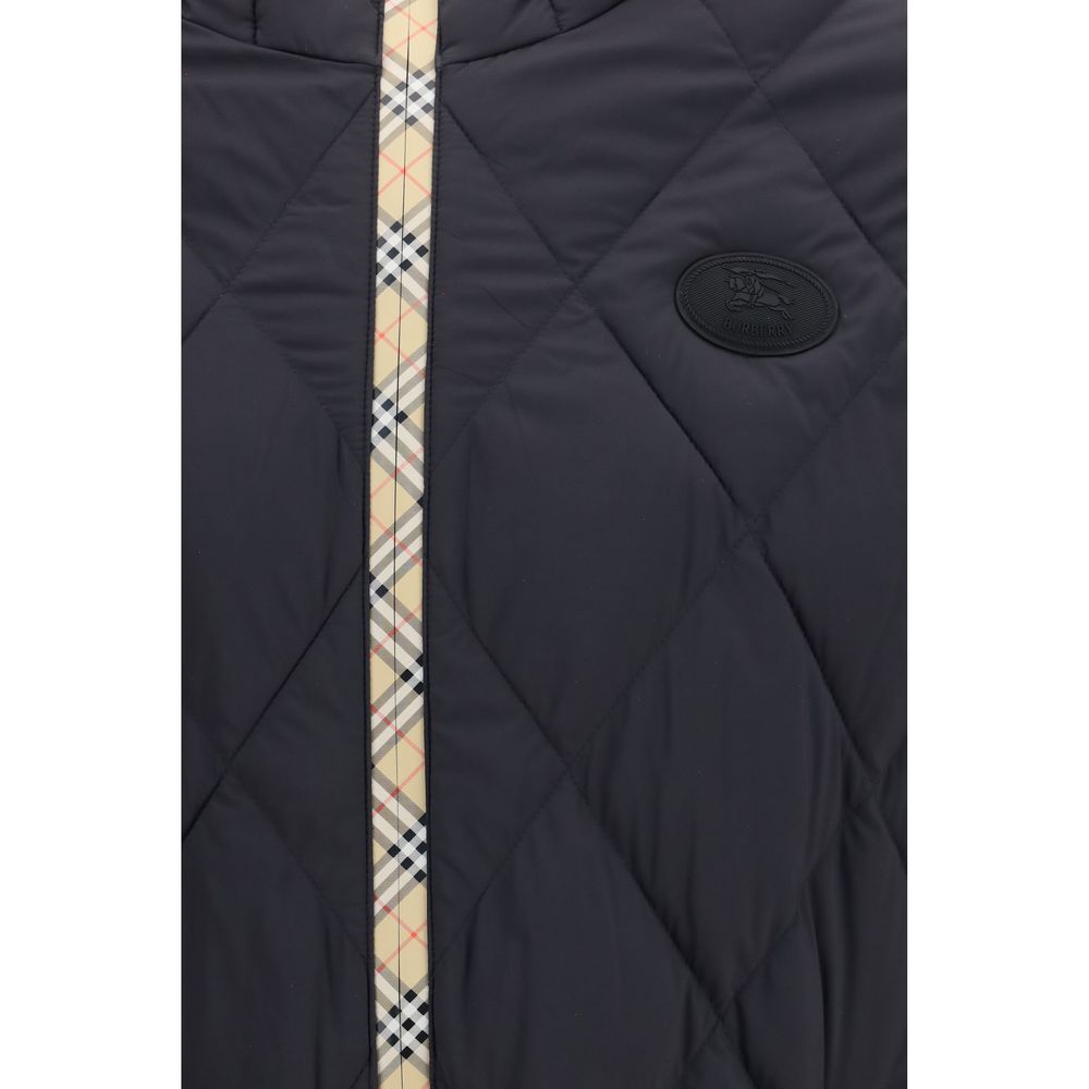 Burberry Men's Lightweight Down Goose Leather & Nylon Hooded Puffer Jacket - Black Patterned