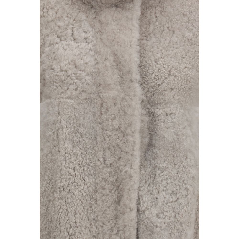 Brunello Cucinelli Women's Leather & Faux Fur Overcoat - Gray