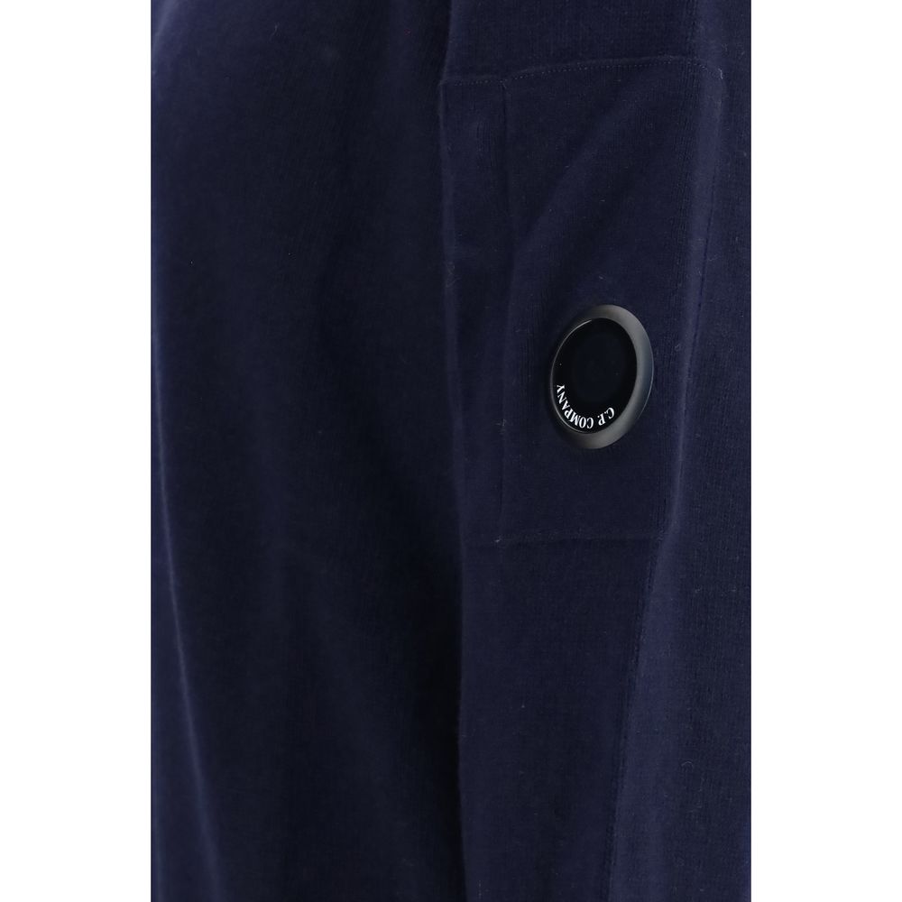 C.P. Company Men's Regular Fit Crew Neck Polyamide & Merino Wool Sweatshirt - Blue
