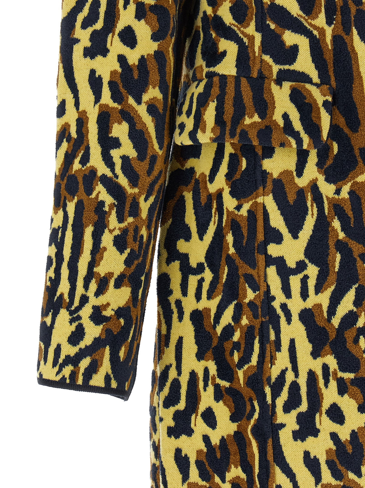 Overcoat by Marni for women in virgin wool animal, blue, brown, multicolor, yellow, jacquard & print features an satoral silhouette, showcasing a sophisticated and satoral pockets for a premium, timeless look.