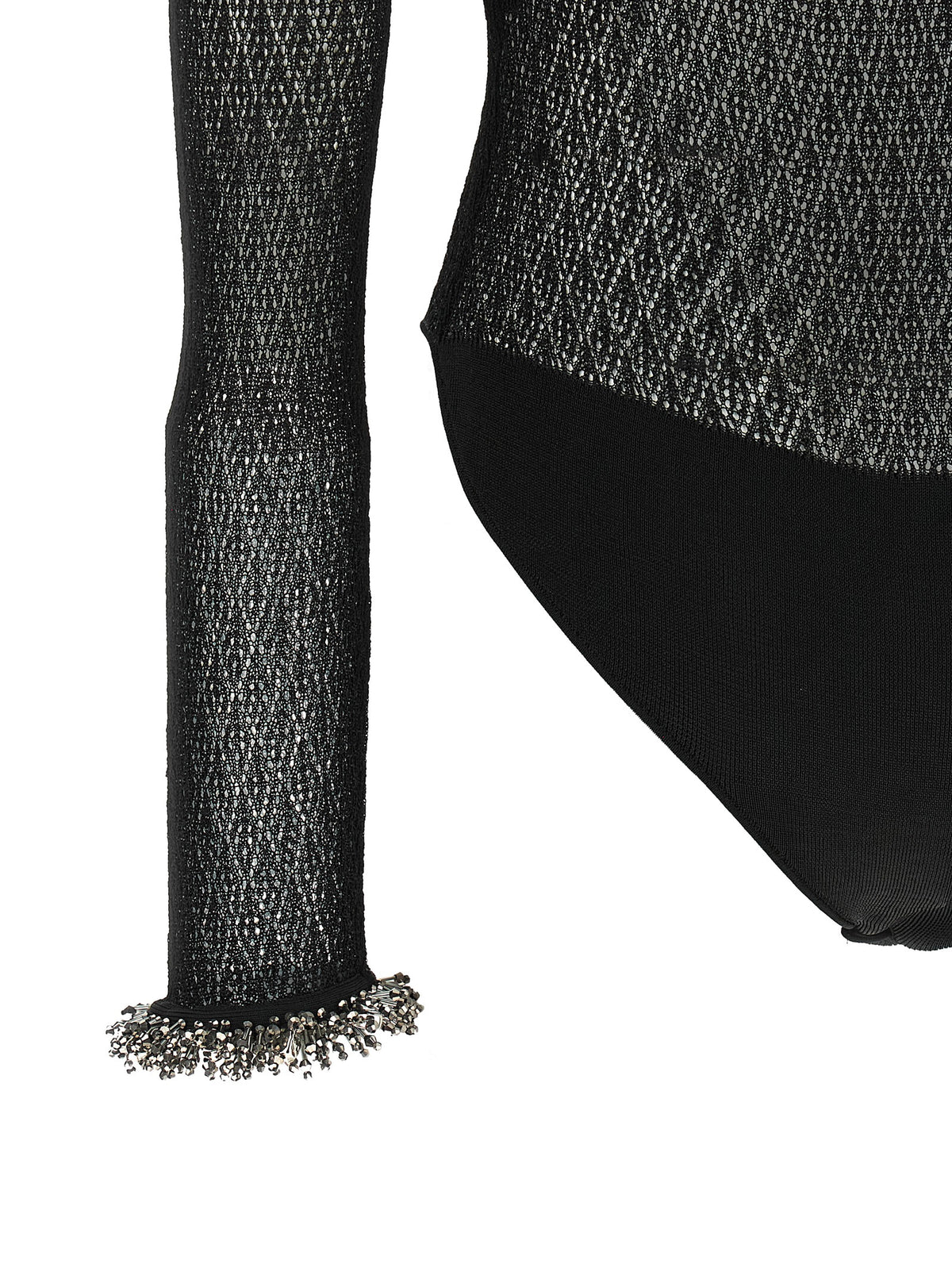 Self-Portrait Play Women's Bodysuit Long-Sleeve; Sleeveless High Collar Crystal & Viscose Top - Black Silver