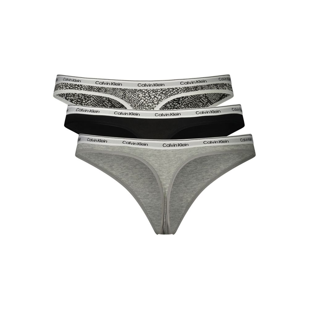Calvin Klein Women's Stretch Cotton Underpants - Black Gray Signature Print Patterned Print