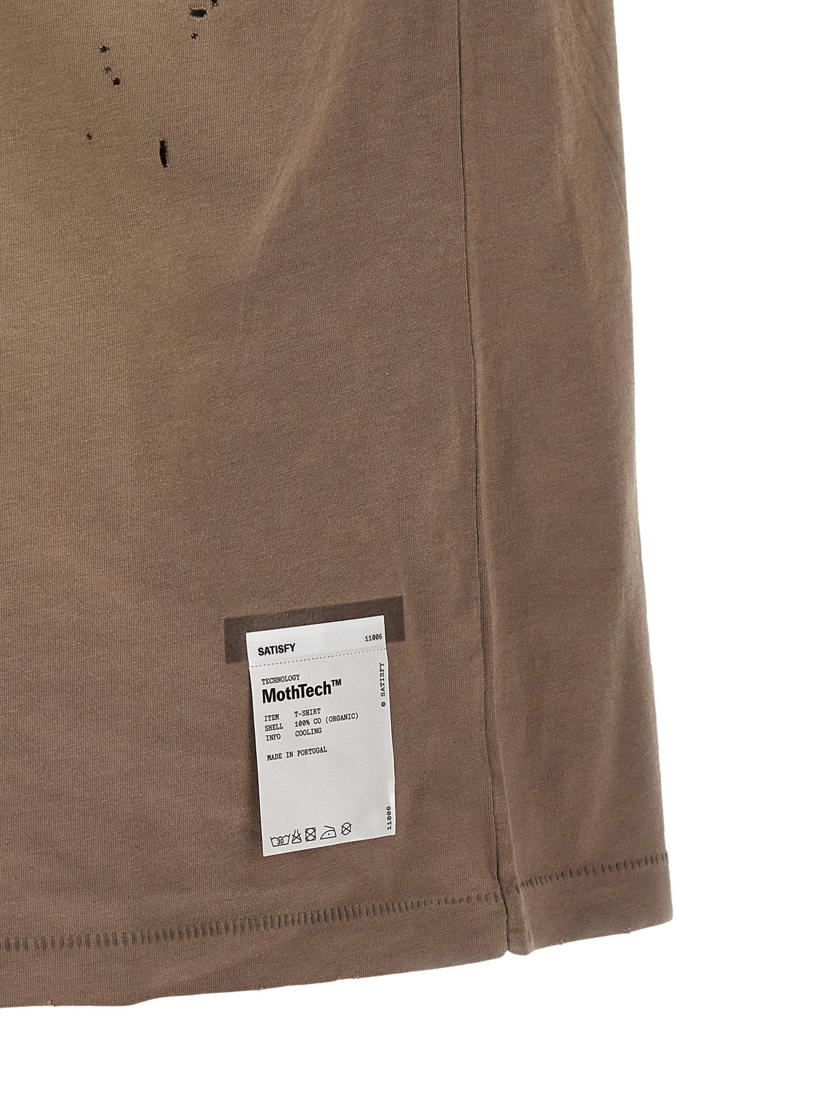 T-Shirt by SATISFY for men in organic cotton brown & white showcases a fashionable silhouette, elegantly detailed with a fashionable and for a sophisticated, high-fashion look.