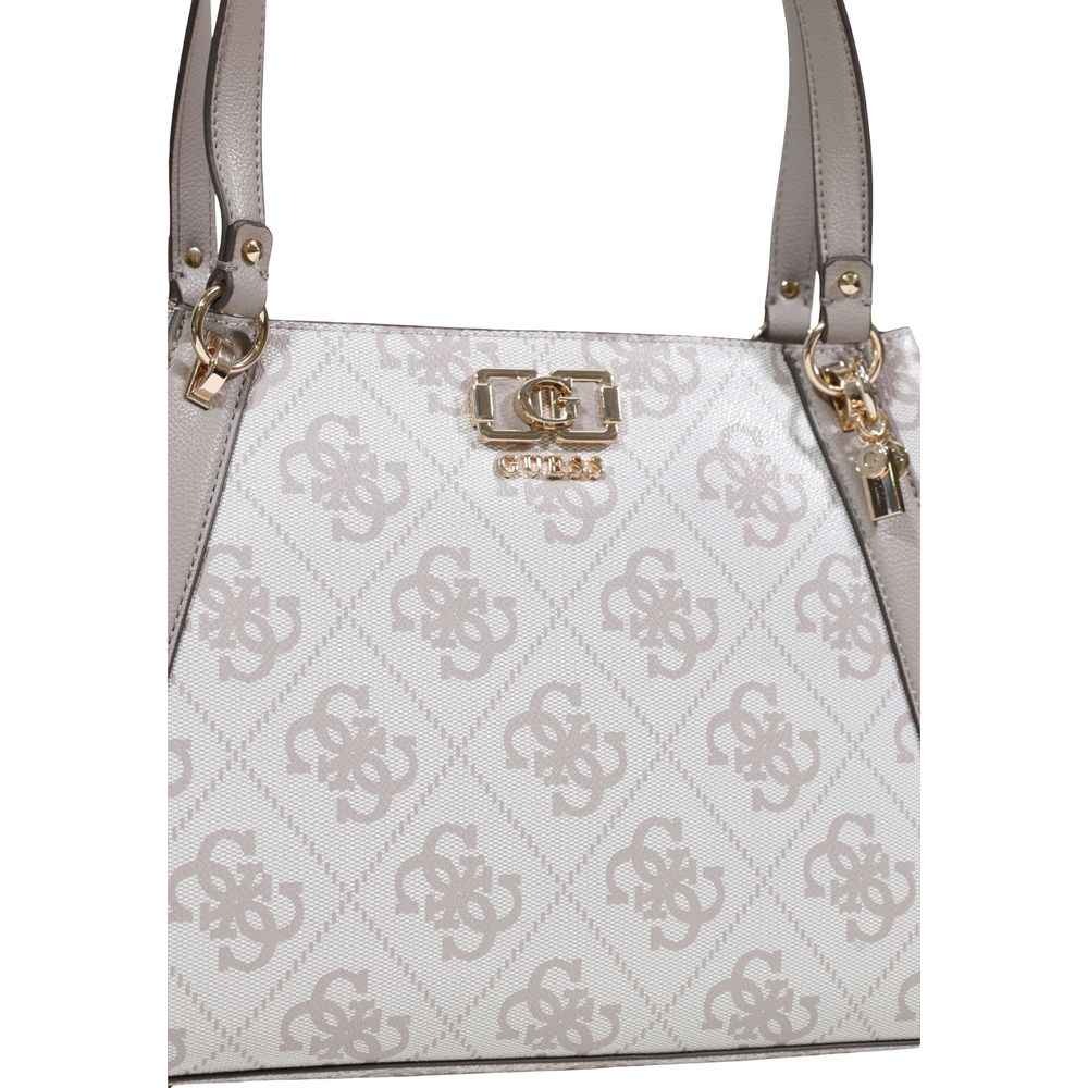 Guess Karnilla Polyethylene & Polyurethane Large Handbag - Beige Gold Patterned