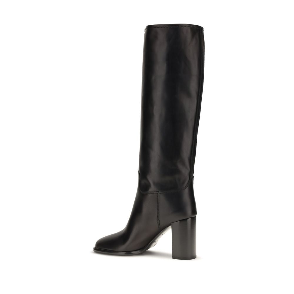 Prada Women's Bos Taurus Calf Leather High-Heel Boots - Black