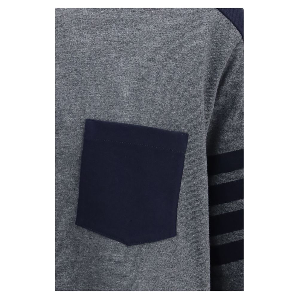 Thom Browne Men's Regular Fit Oversized Cotton Activewear T-Shirt - Gray Signature Striped