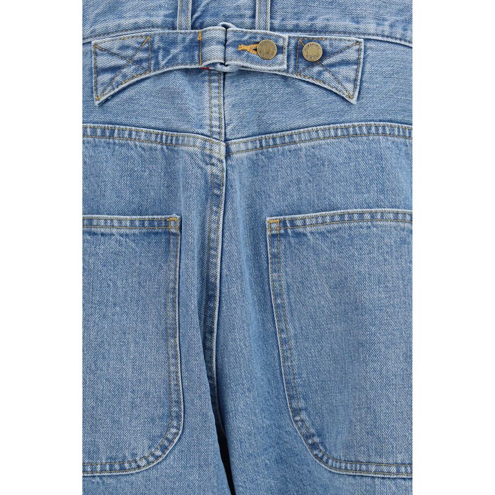 Thom Browne Japanese Men's Relaxed Fit Regular Denim Cotton Jeans - Blue Indigo Striped