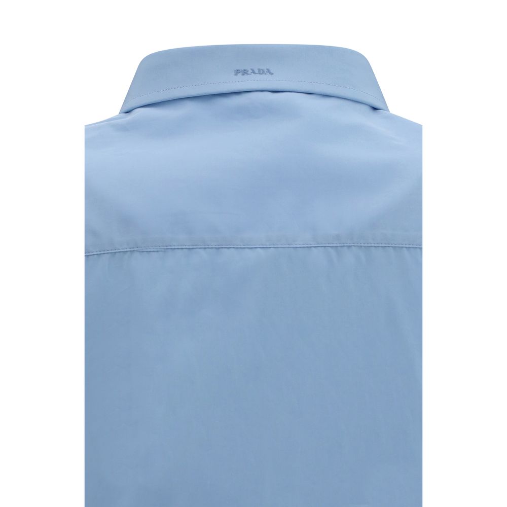 Prada Women's Tapered Leg Regular Fit Cotton Dress Shirt - Blue Signature