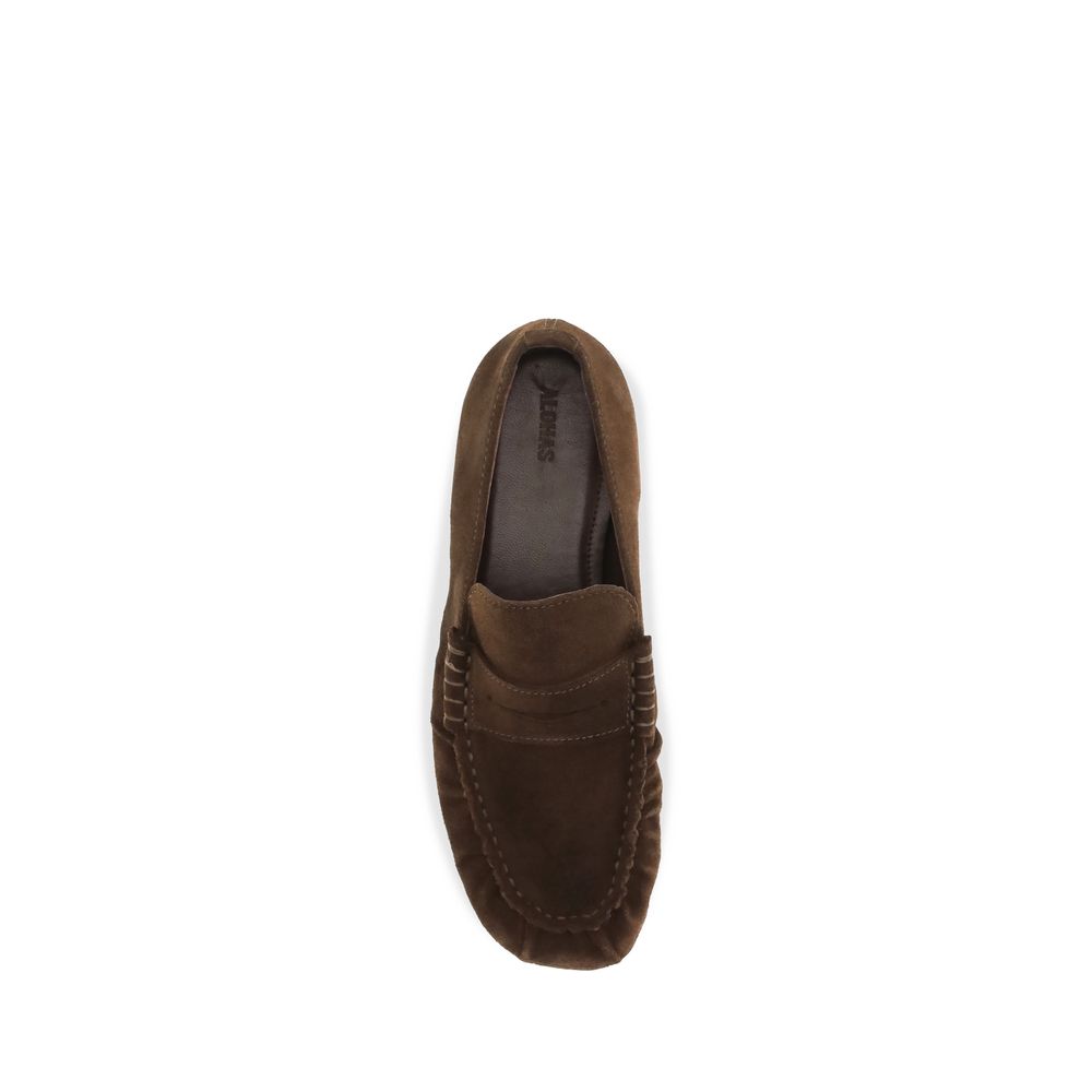 Alohas Women's Suede Goat Leather & Polyurethane Low-Heel Loafer Slip-On Strap Shoes - Brown Signature