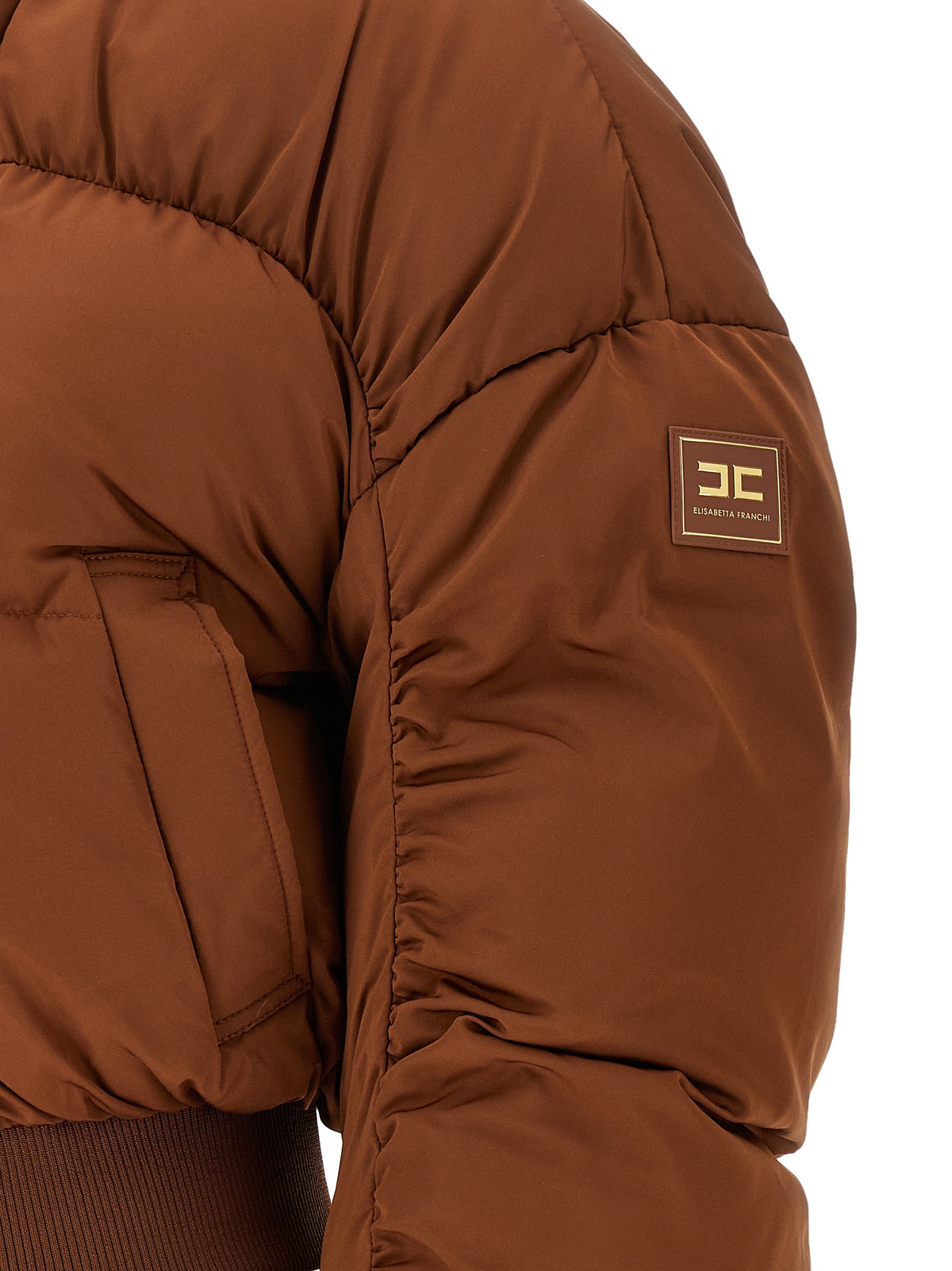 Elisabetta Franchi Women's Crop Top Down Polyester Puffer Jacket - Brown Gold