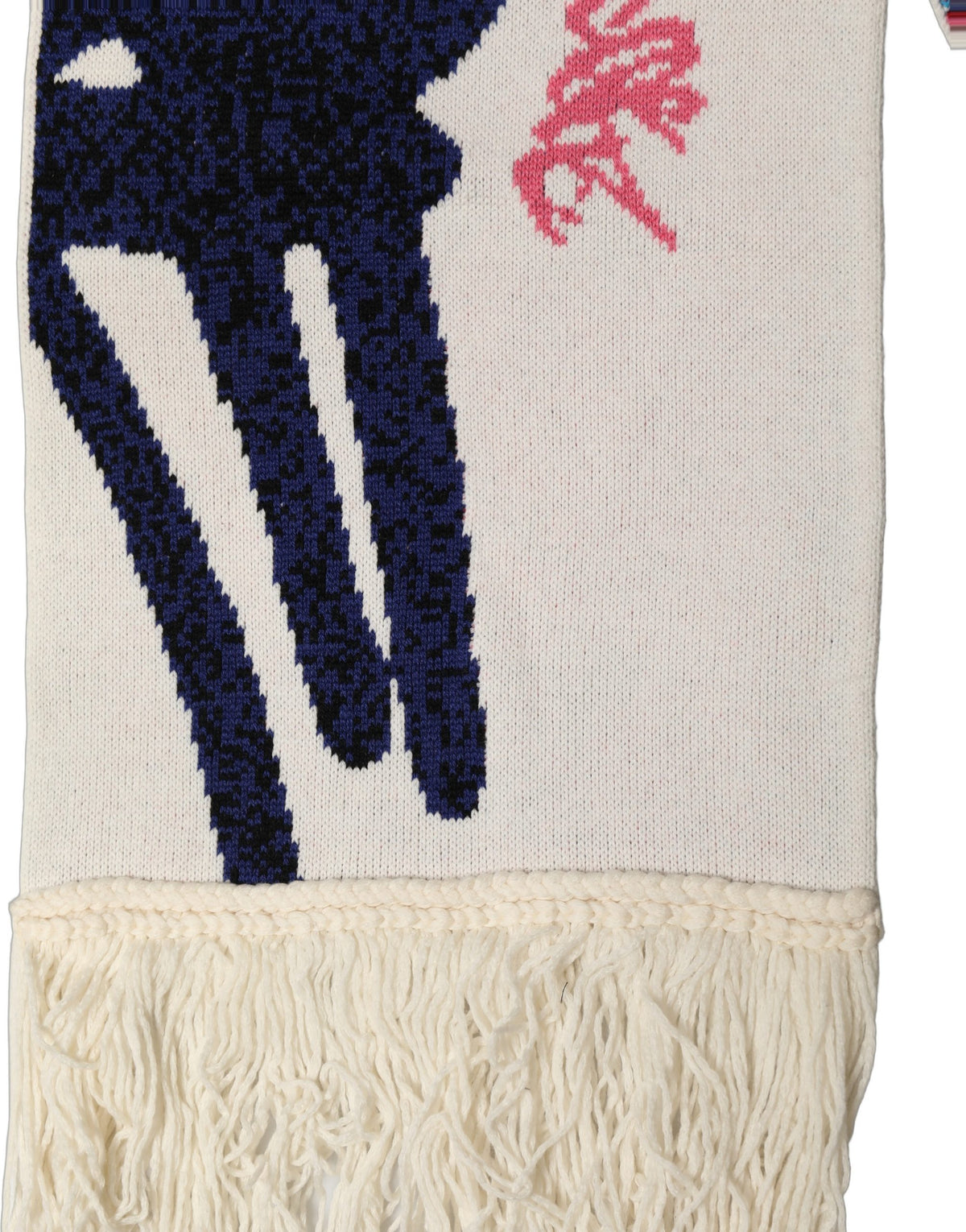 Dolce & Gabbana White Graphic Cashmere Fringed Shawl Scarf