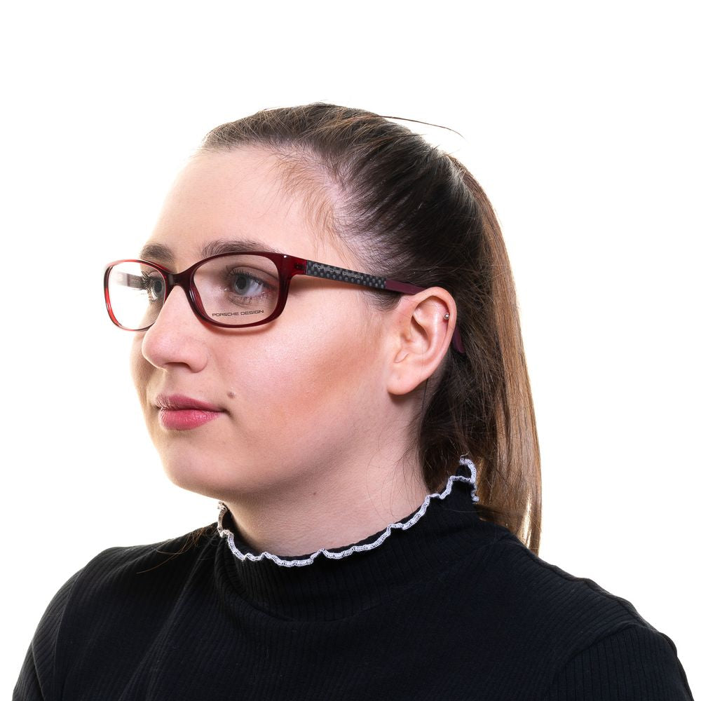 Eyeglasses Frames by Porsche Design for women in virgin wool red & signature features a refined silhouette, showcasing a refined red coloured frame and full-frame frame design for a sophisticated, premium look.