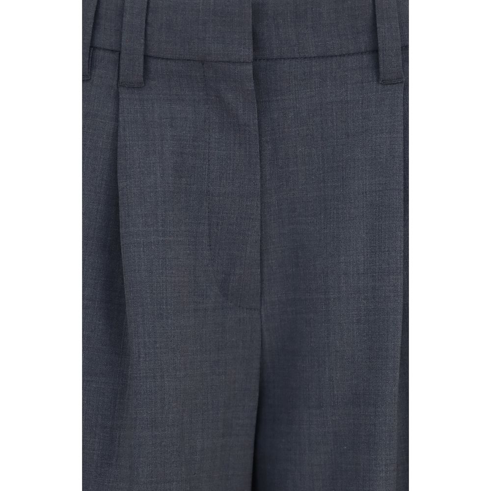 Trousers by Brunello Cucinelli for women in merino wool nylon & elastane gray & signature features a tailored silhouette with a tailored regular-fit, defined by its long and a sophisticated .