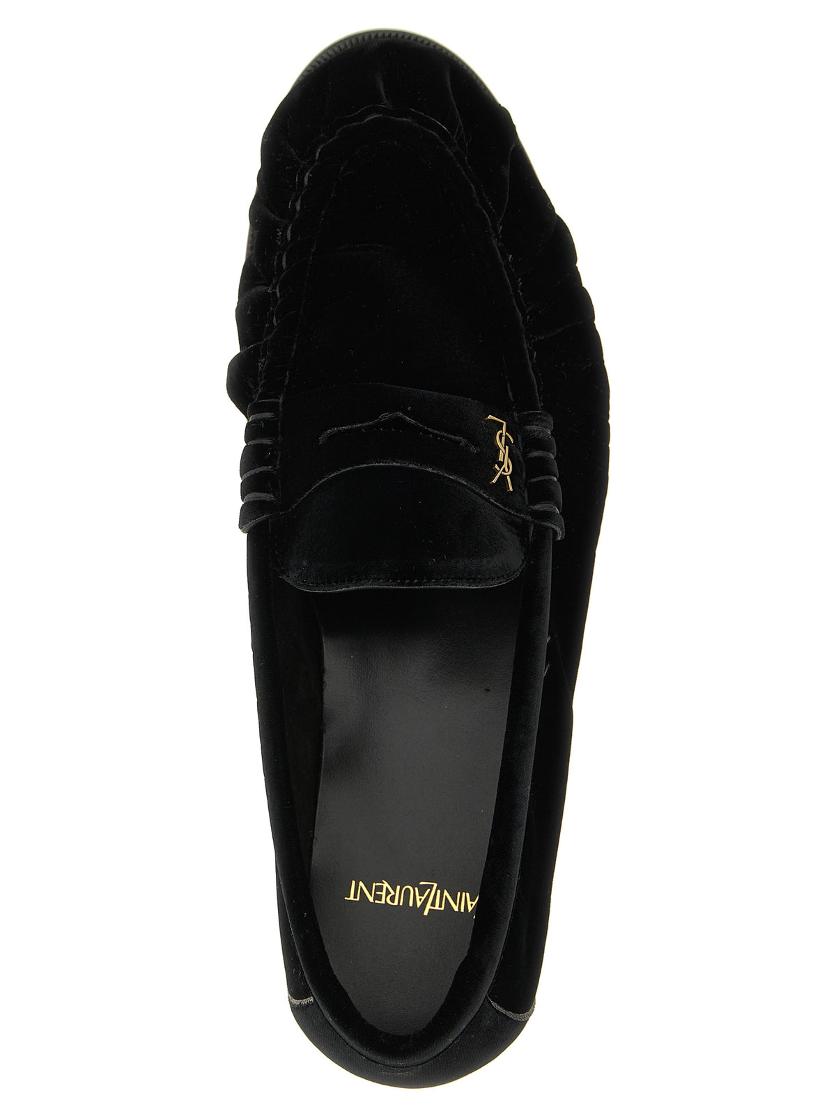 Saint Laurent Cassandre Men's Leather Velvet Viscose & Cupro Loafer Slip-On Shoes - Black Gold Monogram
