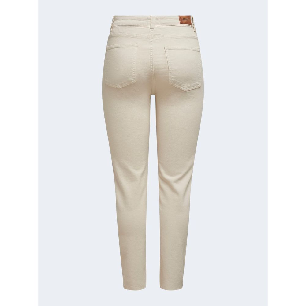 Only Women's Straight Leg Regular Fit Mom High Rise Stretch Denim Cotton Jeans - Beige
