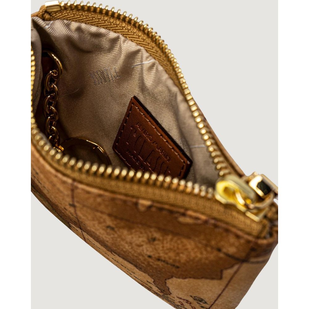 Alviero Martini Prima Classe Leather & Metal Small Pouch Clutch Handbag - Beige Print