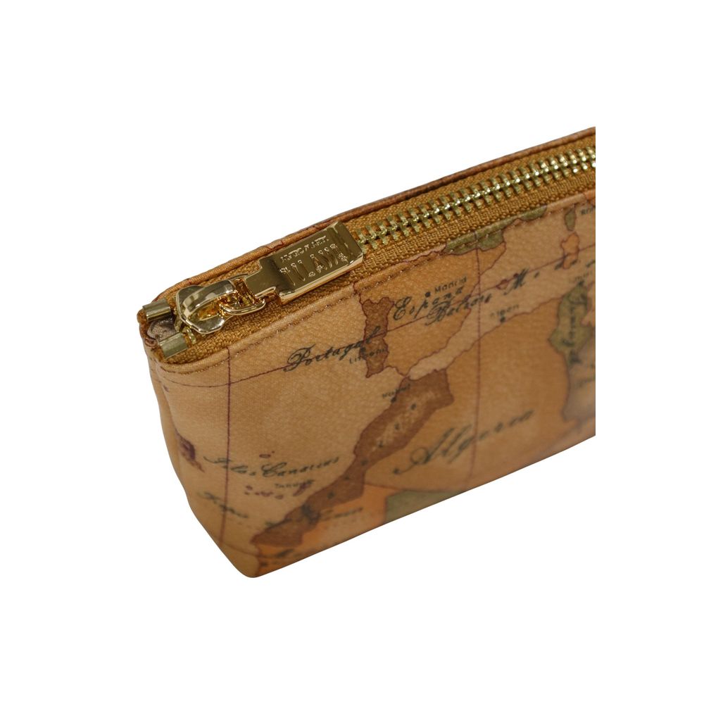 Alviero Martini Prima Classe Polyester Polyurethane Leather & Cotton Mini Drawstring Clutch Handbag - Beige