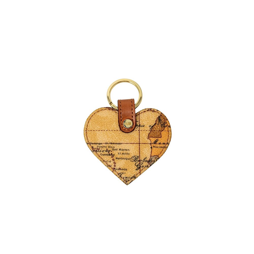 Alviero Martini Prima Classe Heart Polyurethane Leather Keychain - Beige Gold Print