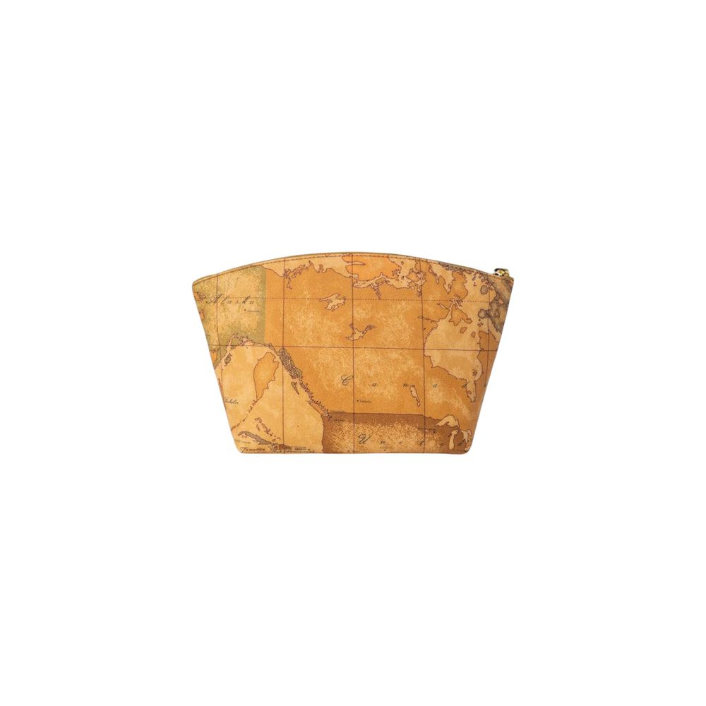 Alviero Martini Prima Classe Polyurethane Leather & Cotton Small Pouch Clutch Handbag - Beige Patterned Signature Print