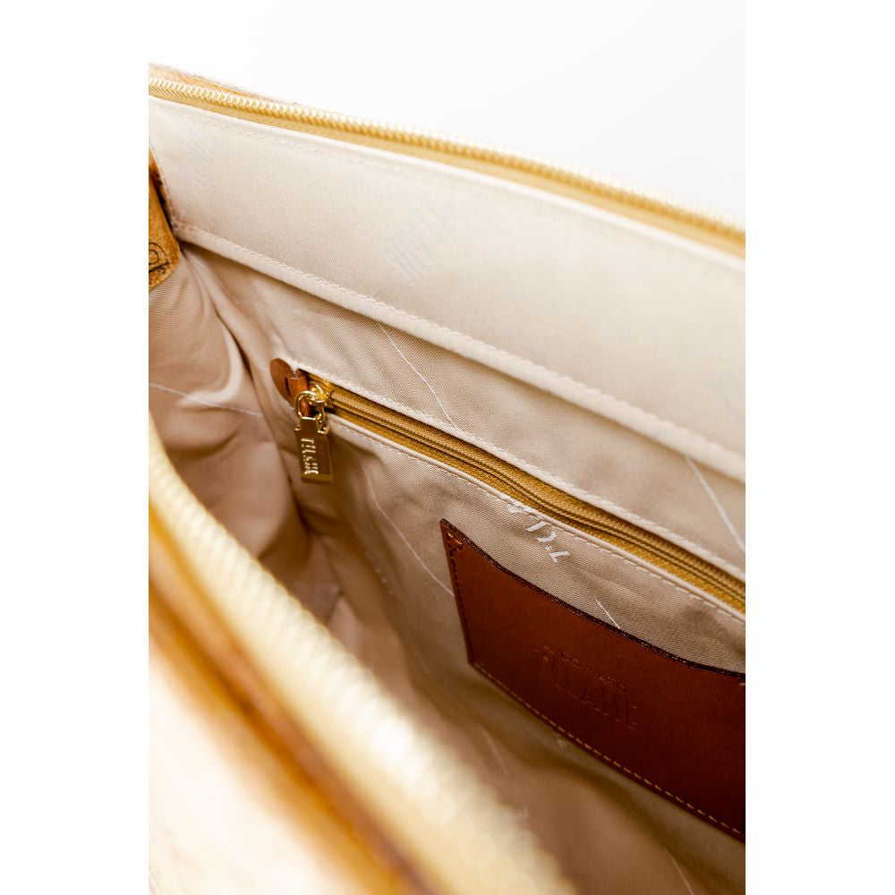 Alviero Martini Prima Classe City Polyester Polyurethane Leather & Cotton Large Travel Tote Handbag - Beige Patterned Signature