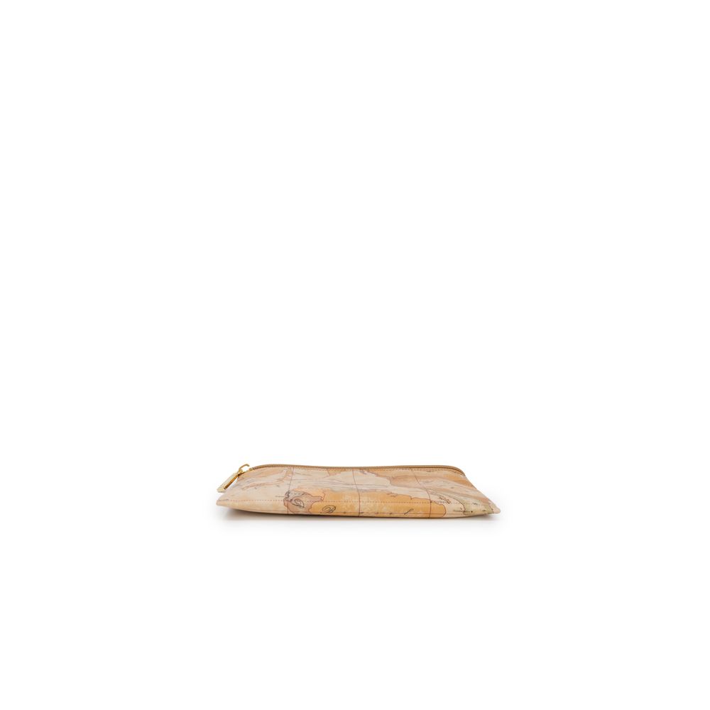 Alviero Martini Prima Classe Polyester Polyurethane Leather & Cotton Quilted Pouch Clutch Handbag - Beige Gold