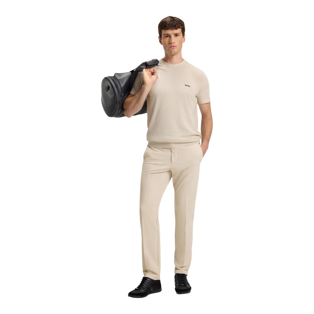 Trousers by Hugo Boss for men in stretch polyester beige features a artisanal silhouette, showcasing a sophisticated skinny & slim with a long and for a artisanal finish.
