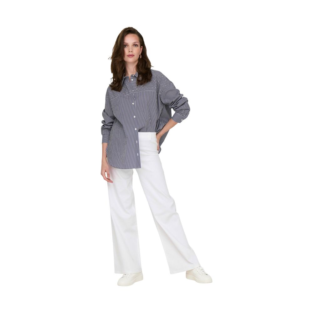 Trousers by Jacqueline De Yong for women in stretch polyester cotton white features an on trend silhouette, showcasing a sophisticated flared, bootcut & wide with a long and high rise for an on trend finish.