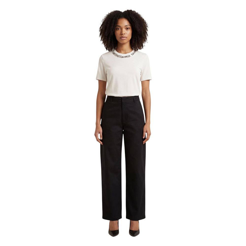 Jacqueline De Yong Women's Regular Fit Wide High Rise Cotton Casual Pants - Black