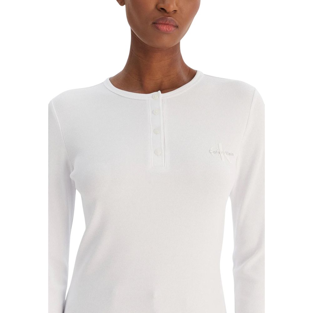 Calvin Klein Jeans Women's Long-Sleeve Round Neck Stretch Cotton T-Shirt - White