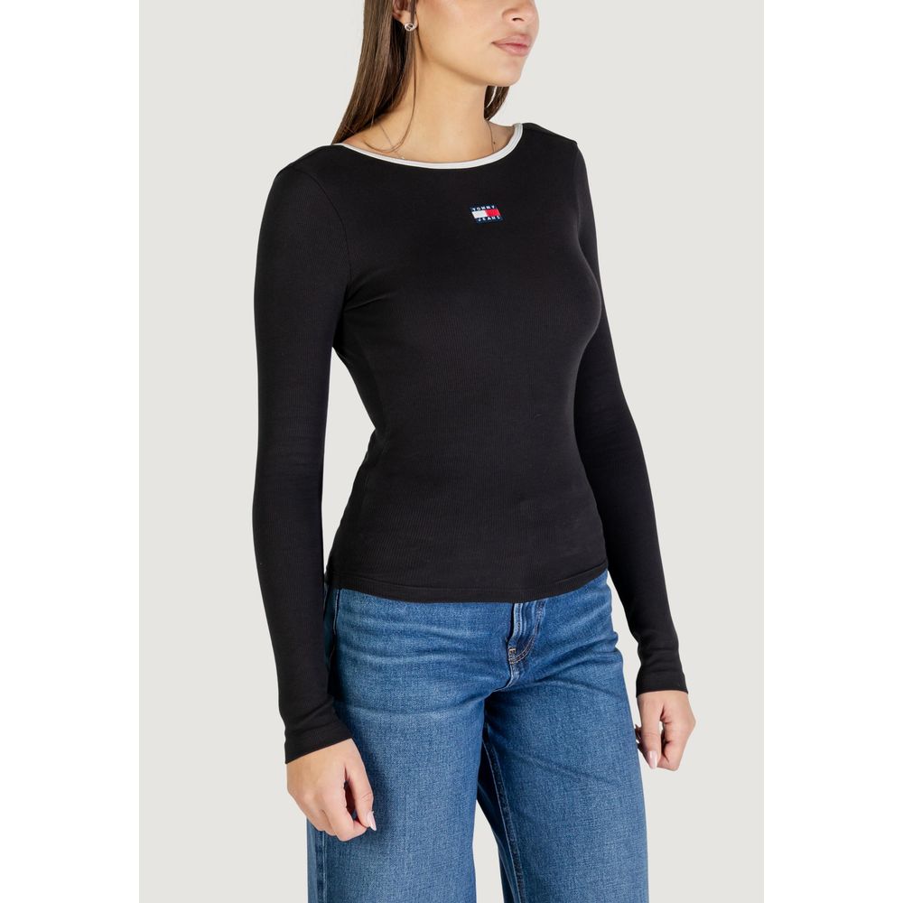 Tommy Hilfiger Jeans Women's Long-Sleeve Crew Neck Stretch Cotton T-Shirt - Black