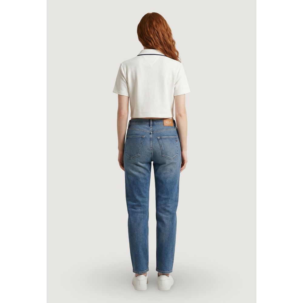 Replay Women's Relaxed Fit High Rise Stretch Denim Cotton Jeans - Blue