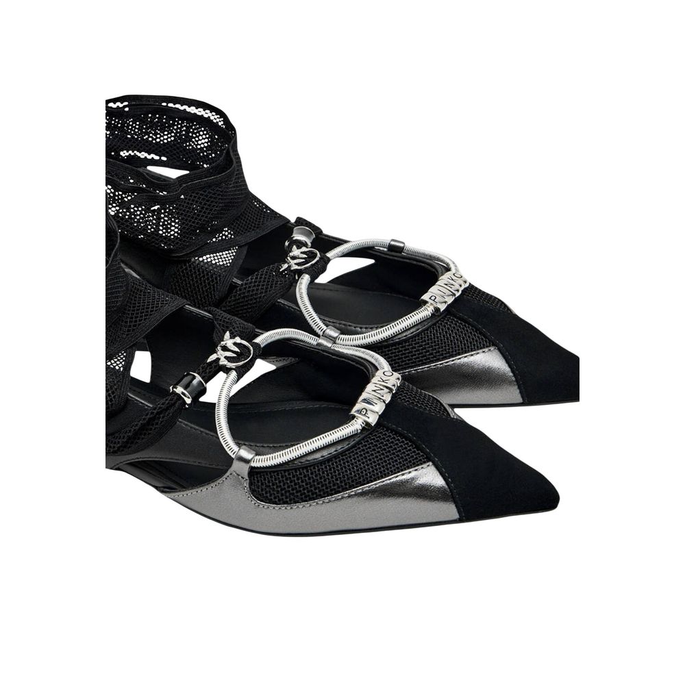 Ballet Sandals Flat Shoes by PINKO for women in leather black presents a impeccable silhouette as Women's Leather Ballet Sandals Flat Shoes, artfully designed with a and a impeccable pointed toe style for a refined, upscale finish.