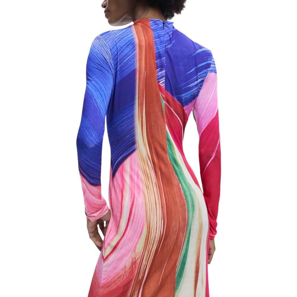 Desigual Women's Long-Sleeve Stretch Polyester Midi Long Dress - Purple Signature Print