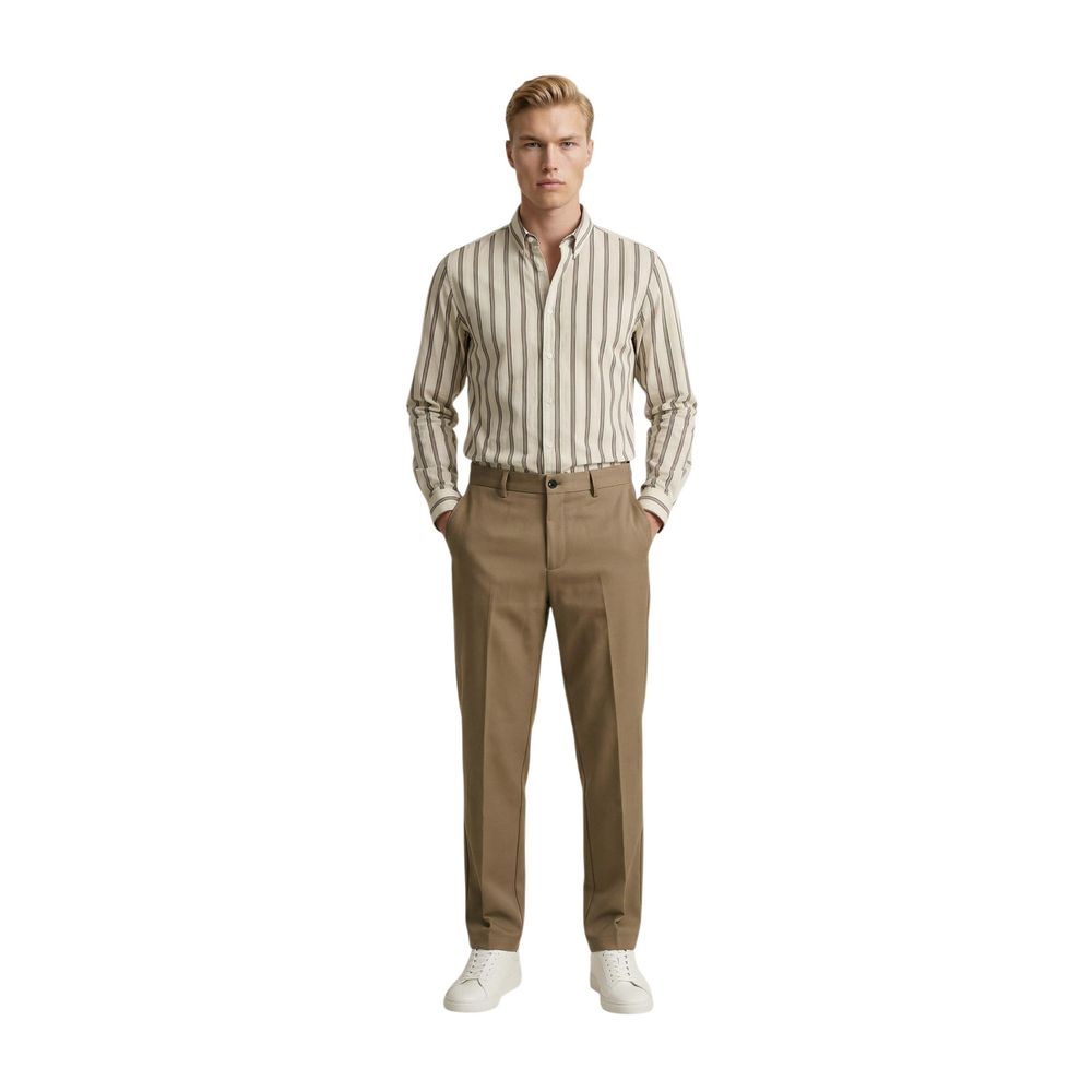 Gianni Lupo Crisp Men's Skinny Slim Stretch Polyester & Viscose Trousers - Beige Natural Signature