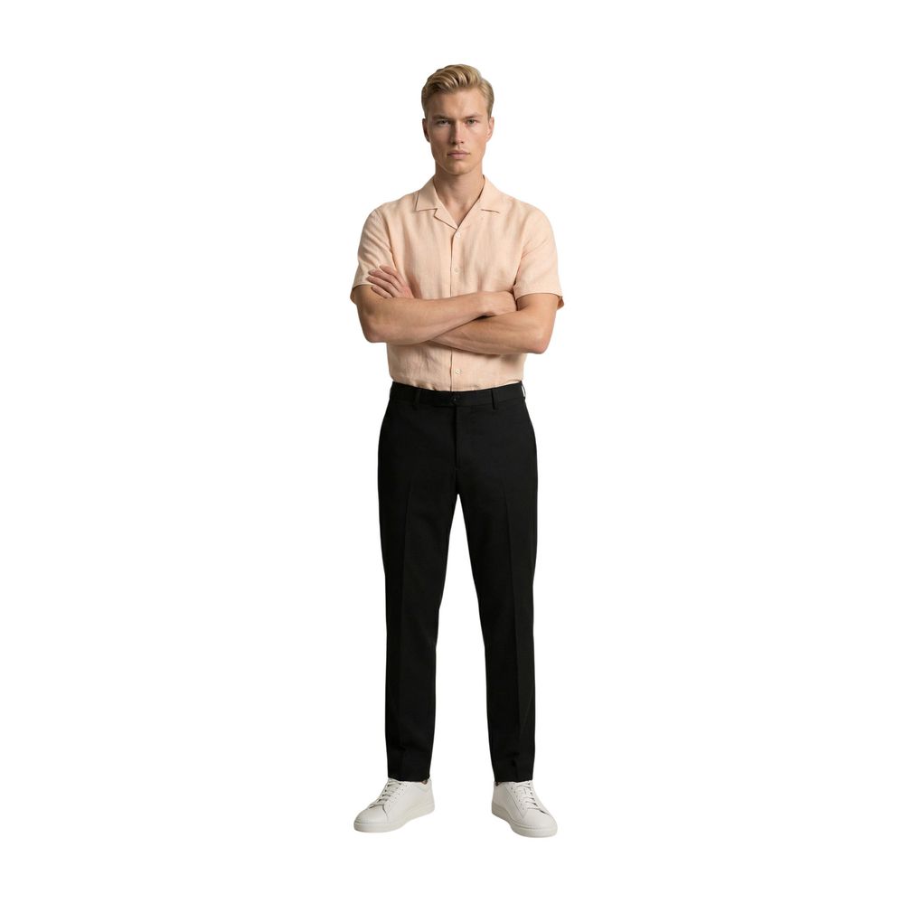 Trousers by Gianni Lupo for men in stretch polyester & viscose black, natural & signature features a artisanal silhouette, showcasing a sophisticated skinny & slim with a long and for a artisanal finish.