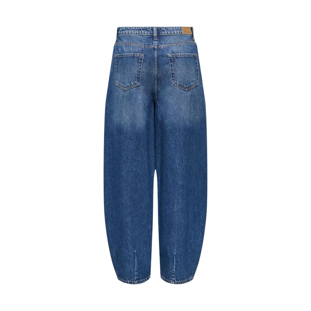 Jacqueline De Yong Women's Regular Fit Wide Mom Mid Rise Denim Cotton Jeans - Blue