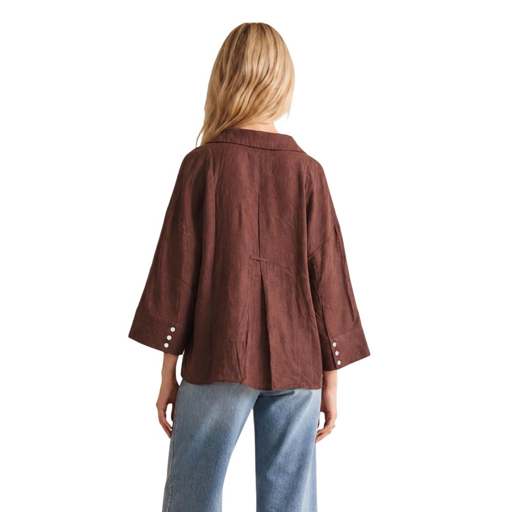 Jacqueline De Yong Women's Relaxed Fit Wide Long-Sleeve Viscose Blouse - Brown Striped
