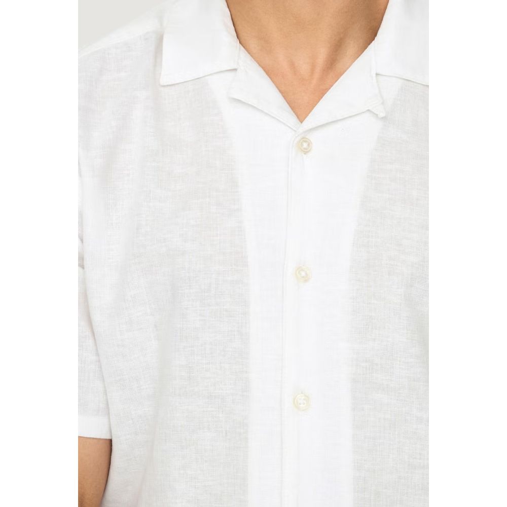 Only & Sons Men's Relaxed Fit Regular Short-Sleeve Cotton & Linen Shirt - White