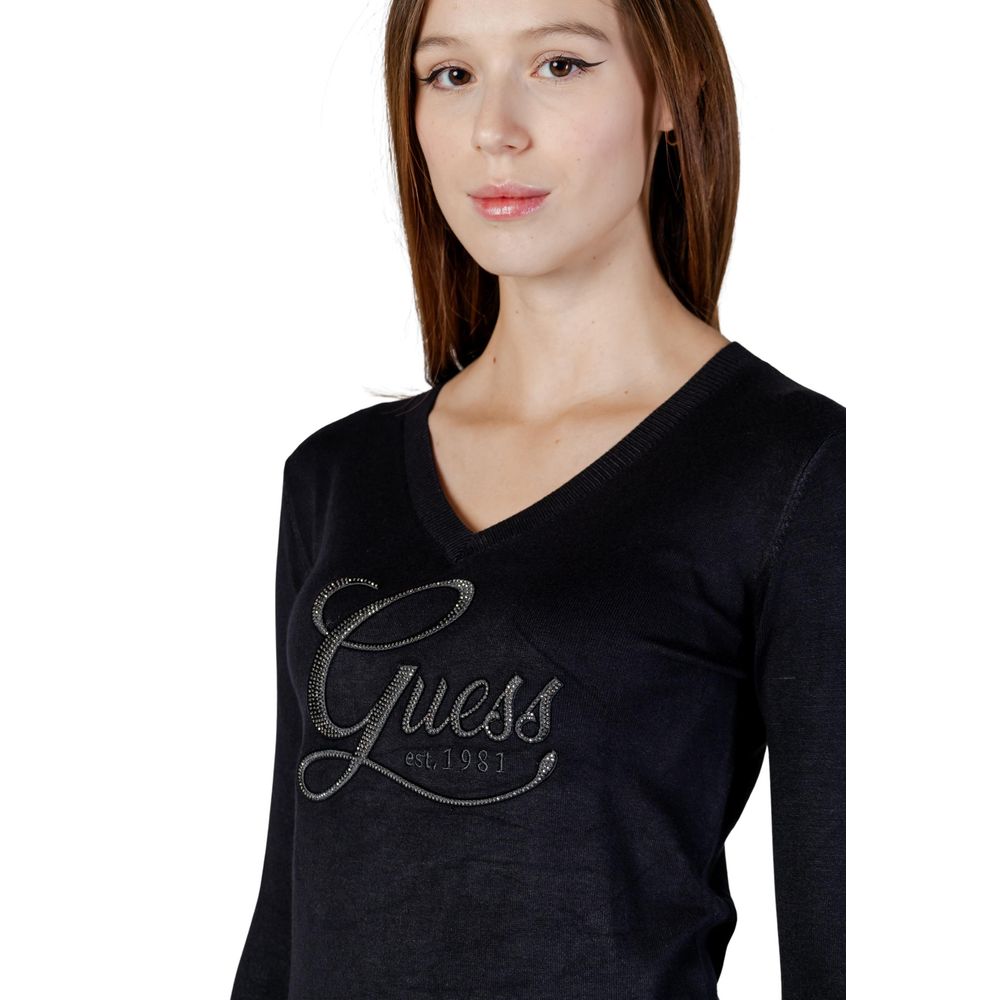 Guess Women's Slim V Neck Stretch Polyamide & Viscose Sweatshirt - Black