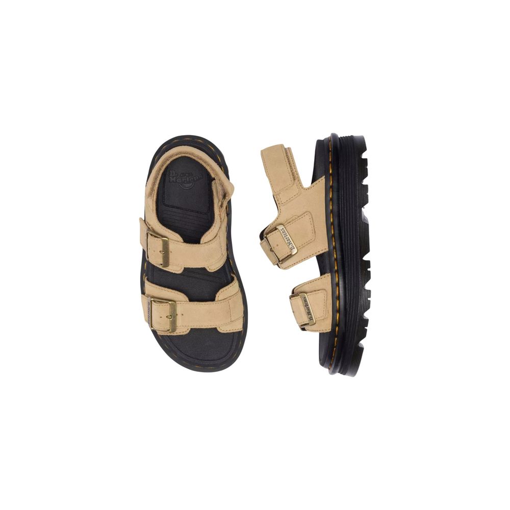 Dr. Martens Women's Suede Leather Platform Sandals - Beige Yellow Patterned Signature