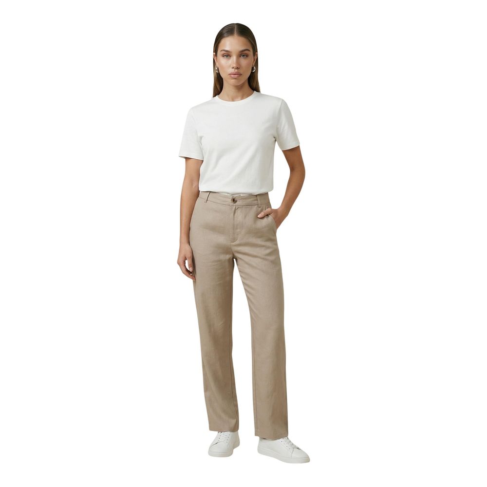 Only Women's Straight Regular Fit Mid Rise Polyester & Viscose Trousers - Beige