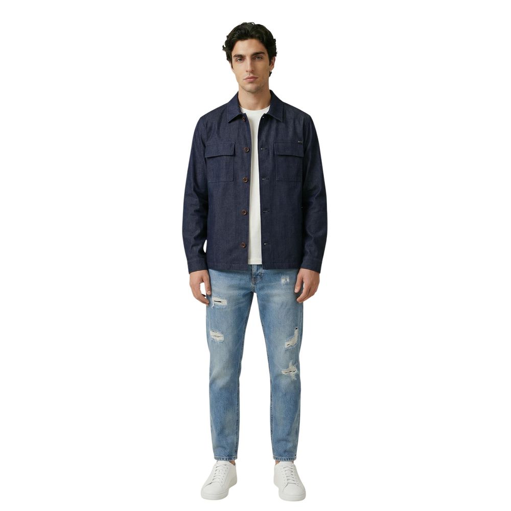 Gianni Lupo Men's Lightweight Overshirt Lyocell Jacket - Blue