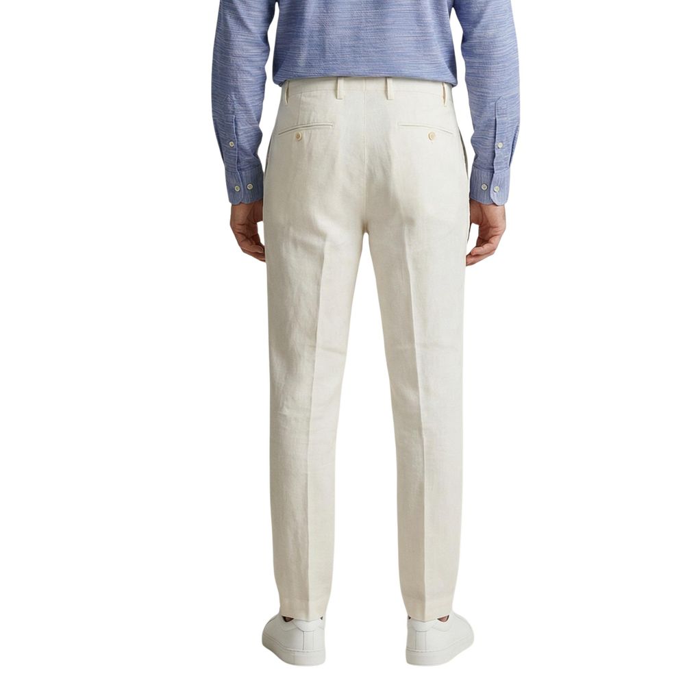 Borghese Men's Regular Fit Linen Trousers - Natural White
