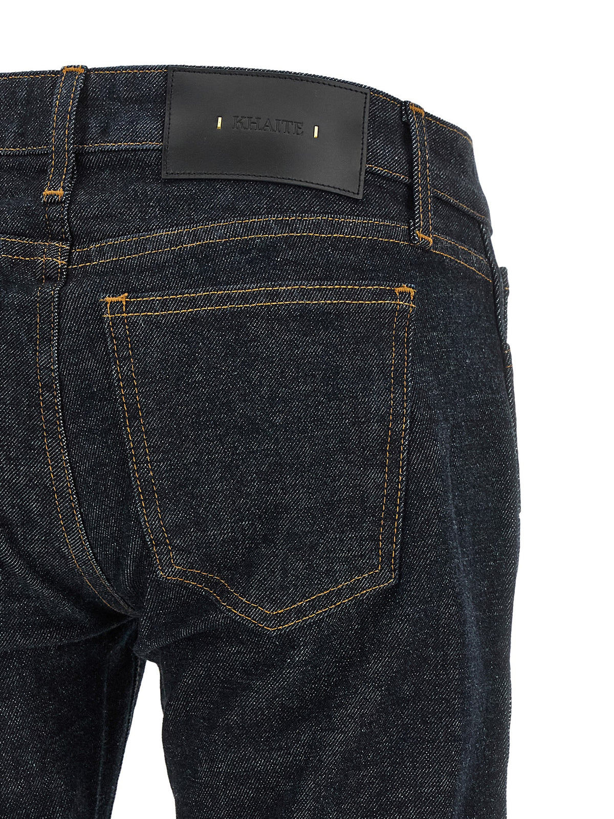 Khaite Women's Flared Low Rise Canvas Cotton Denim & Leather Jeans - Black Blue Indigo Signature