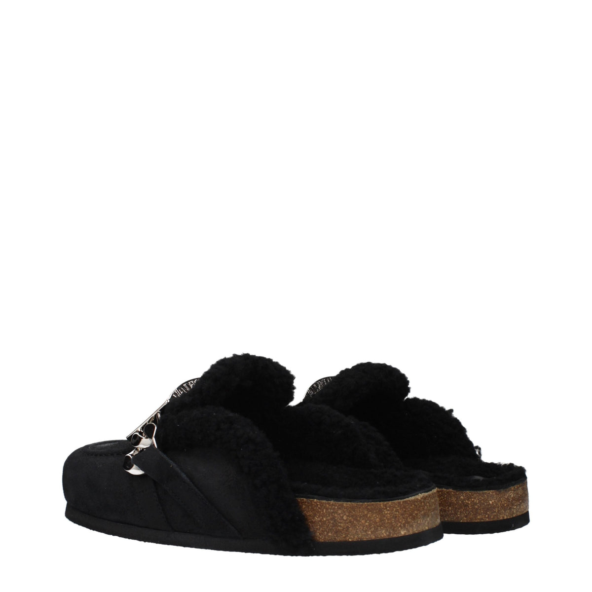 Clogs Slippers by J.W.Anderson for men in suede leather & fur black features an effortlessly elegant silhouette, showcasing the Men's Suede Leather & Fur Clogs Slippers design with an effortlessly elegant and a for a effortlessly elegant look.