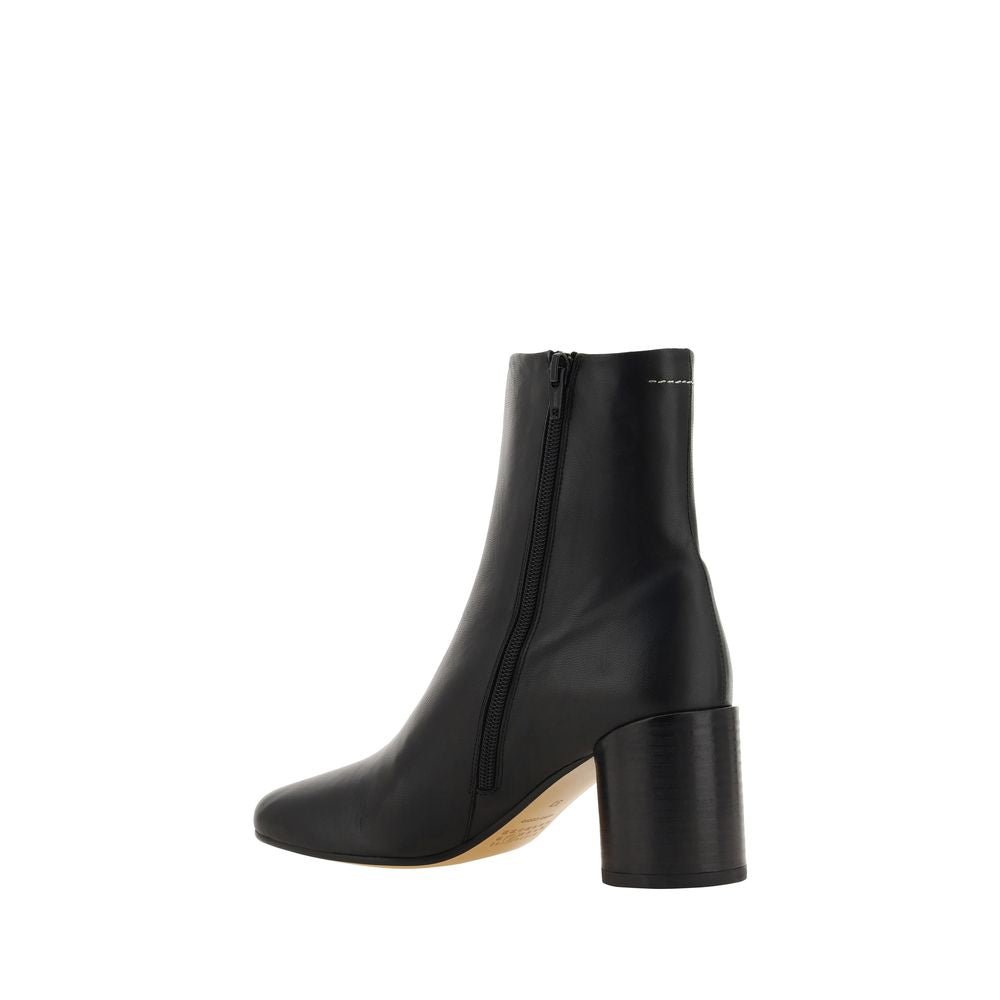 MM6 Women's Bos Taurus Calf Leather Ankle Boots - Black